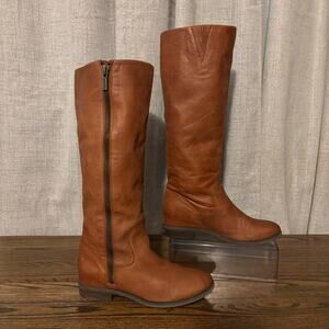 Kenneth Cole Women’s Brown Leather Riding Boots Tall Knee High Side Zip Size 8.5